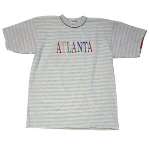 90s Vintage Atlanta George Striped Vacation Travel Embroidered Shirt XL